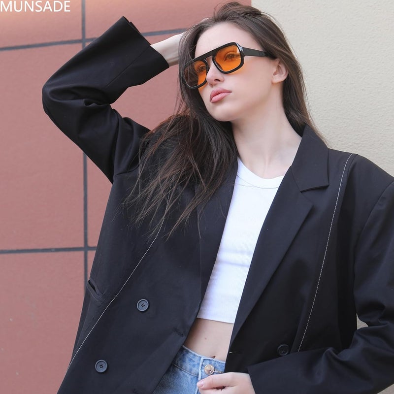 MUNSADE Trendy Square Aviator Sunglasses for Women Flat Top Designer Stylish Frame Sun Glasses Vintage Shades - Image 3